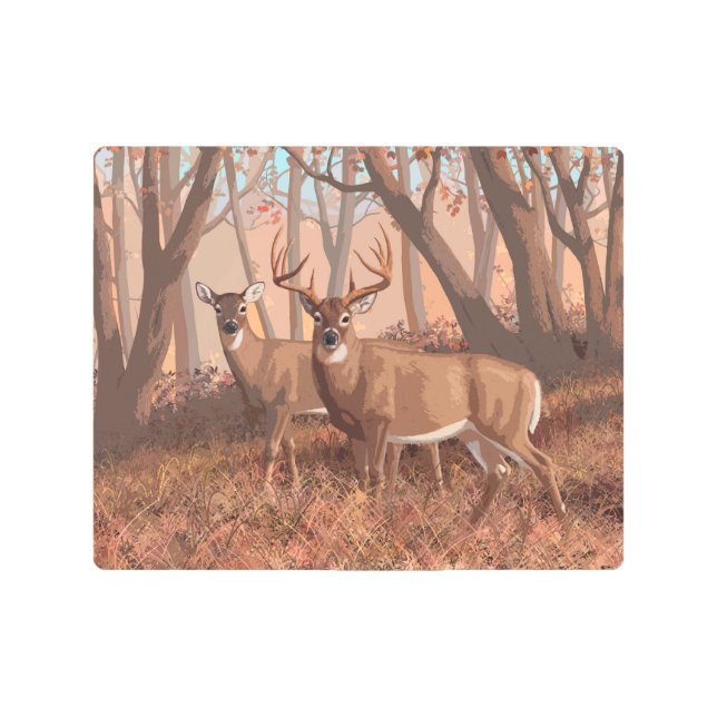 Impresión En Metal Deer blanco en la naturaleza del estilo retro fore (Anverso)