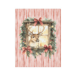 Impresión En Metal Deer in Window Red Stripes Bows Christmas