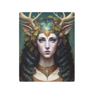 Impresión En Metal Deer Lady Fantasy Art