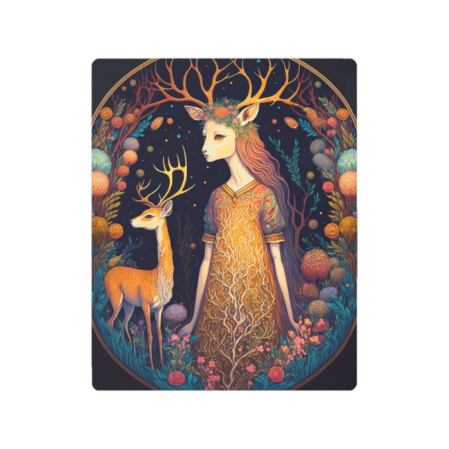 Impresión En Metal Deer Lady Fantasy Art (Anverso)