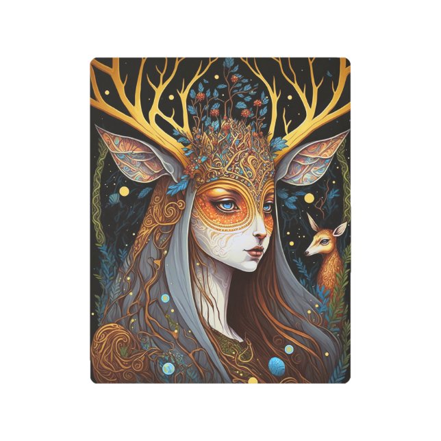 Impresión En Metal Deer Lady Fantasy Art (Anverso)