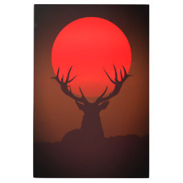 Impresión En Metal Deer Silhouette with Fiery Red Sunset