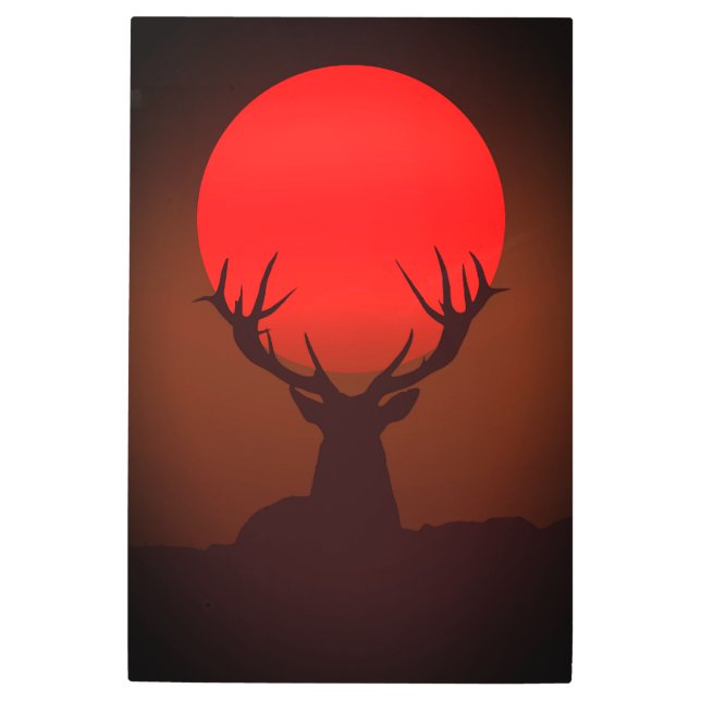 Impresión En Metal Deer Silhouette with Fiery Red Sunset (Anverso)