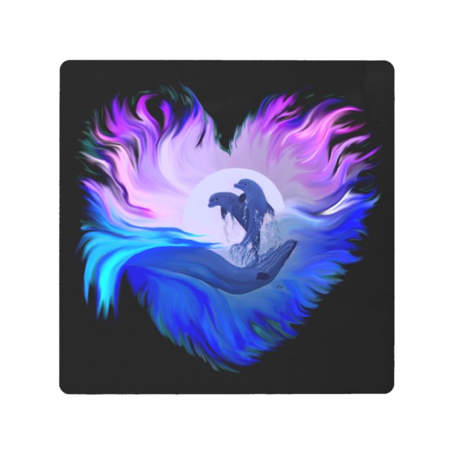 Impresión En Metal Delfines en la luna (Anverso)