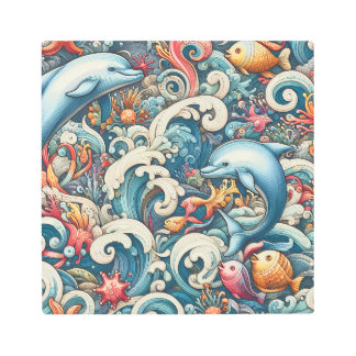 Impresión En Metal Delfines Majestuosos: Vida marina vibrante Extrava