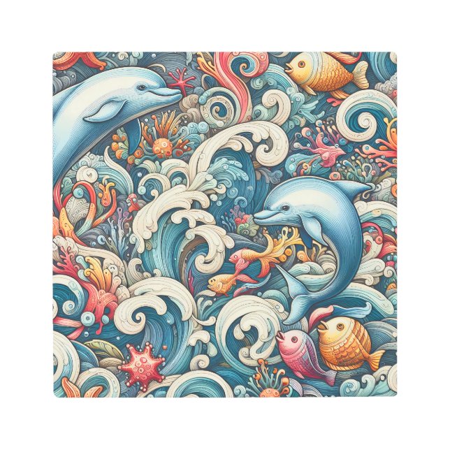 Impresión En Metal Delfines Majestuosos: Vida marina vibrante Extrava (Anverso)