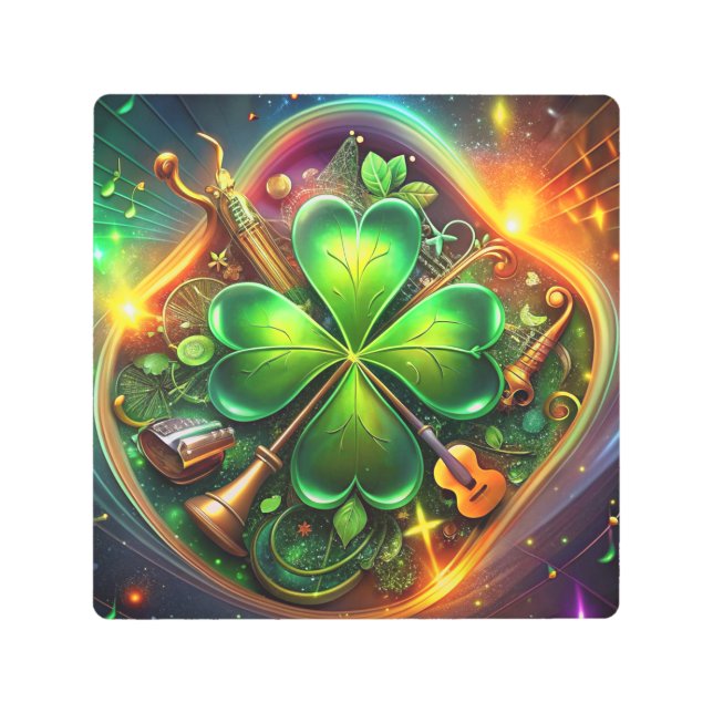 Impresión En Metal Descubra la armonía perfecta del shamrock, musical (Anverso)