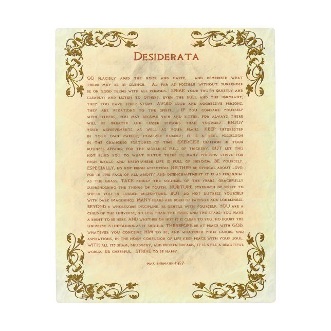 Impresión En Metal DESIDERATA (COSAS DESEADAS) 16x20 metalizado (Anverso)