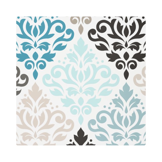 Impresión En Metal Desplazar Damask XLg Pattern Art Teals Browns Blan (Anverso)