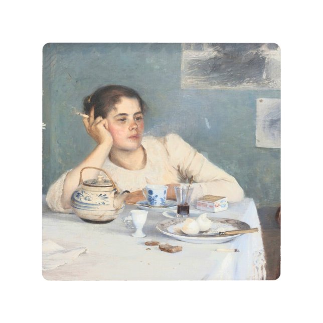 Impresión En Metal Después Del Desayuno (1890) De Elin Kleopatra Gamb (Anverso)