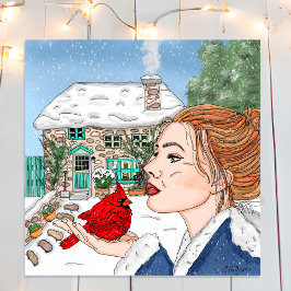 Impresión En Metal Día del Invierno dibujado a mano, cabaña inglesa