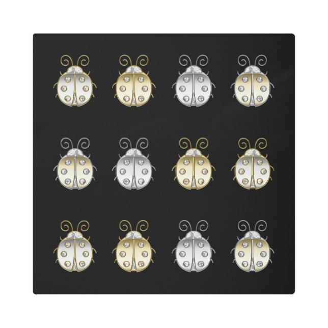 Impresión En Metal Diamante dorado de plata de ladybugs (Anverso)