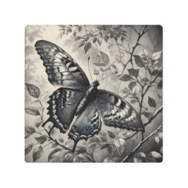 Impresión En Metal Dibujo de mariposas en blanco y negro
