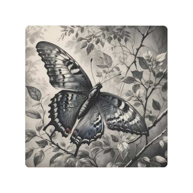 Impresión En Metal Dibujo de mariposas en blanco y negro (Anverso)