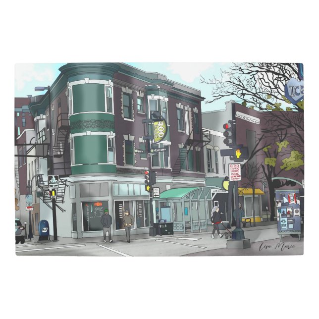 Impresión En Metal Dibujo del centro de Madison, Wisconsin (Anverso)