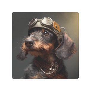 Impresión En Metal Dieselpunk Wirehaded Dachshund Steampunk Goggles