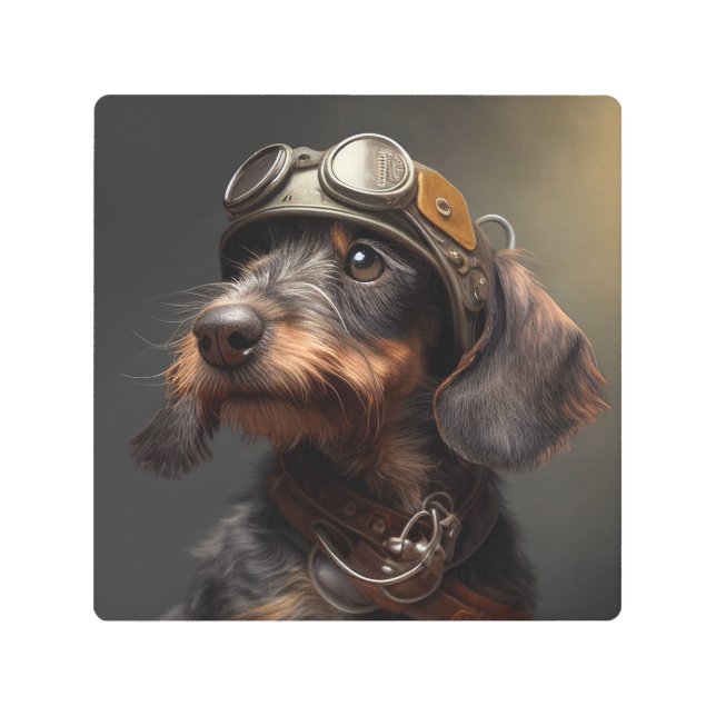 Impresión En Metal Dieselpunk Wirehaded Dachshund Steampunk Goggles (Anverso)