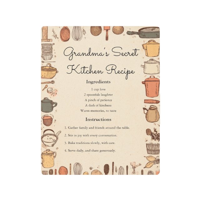 Impresión En Metal Diseño de una receta de cocina rústica (Anverso)