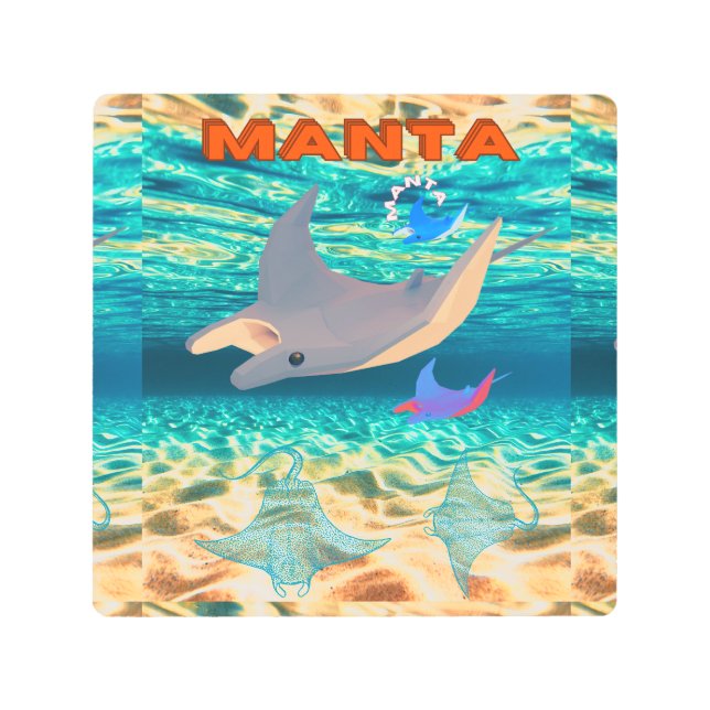 Impresión En Metal Diseño majestuoso de Manta Ray, Majestad Oceánica (Anverso)