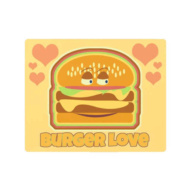 Impresión En Metal Divertido delicioso Cheeseburger Love Fun Comida (Anverso)