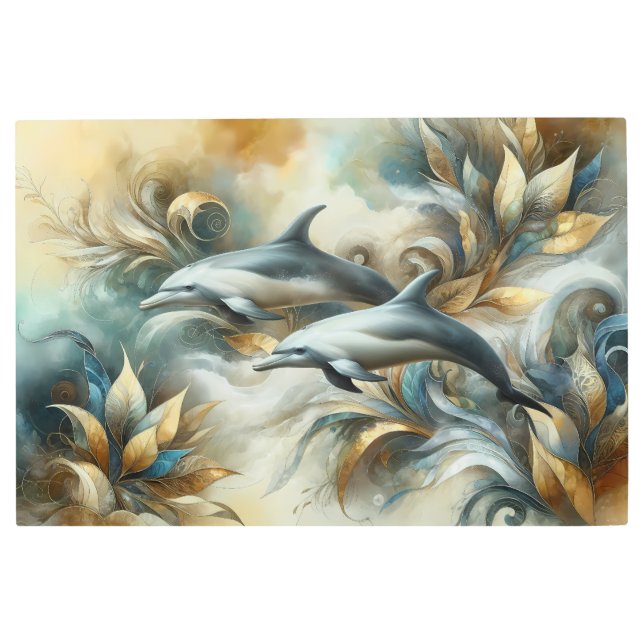 Impresión En Metal Dolphins Golden Botanscape (Anverso)