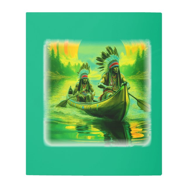 Impresión En Metal Dos Indios Están Remando En El Lago (Anverso)