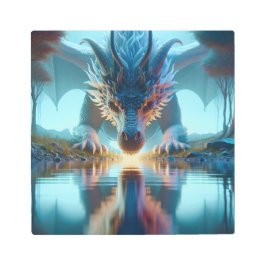 Impresión En Metal Dragón azul místico mira la reflexión en el agua