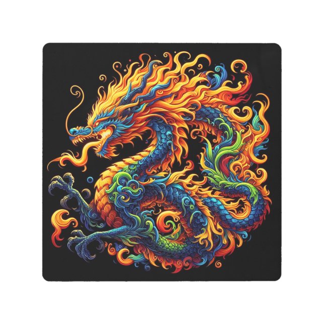 Impresión En Metal Dragón colorido (Anverso)