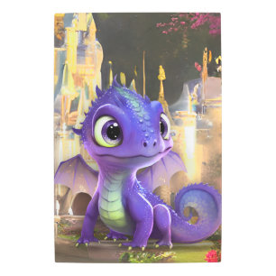 Impresión En Metal Dragón Púrpura Bebé Y Castillo Medieval De Fantasí