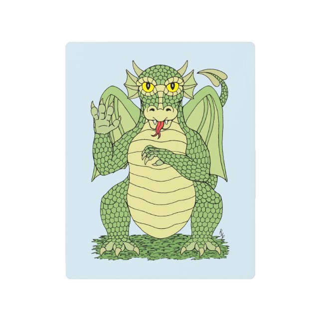 Impresión En Metal Dragón verde lindo (Anverso)