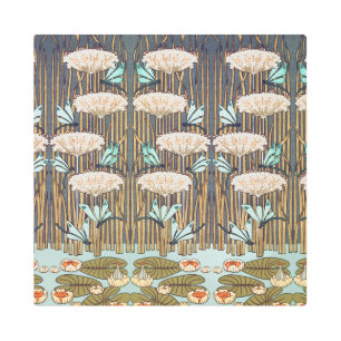 Impresión En Metal Dragonflies Water Lilies Marsh Art Nouveau
