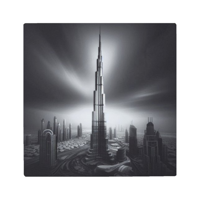 Impresión En Metal Drama Burj Khalifa - Elegancia urbana monocroma (Anverso)