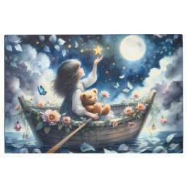 Impresión En Metal Dreamy Girl Rowing Boat Moonlit Fantasy Scene