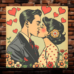 Impresión En Metal Dulce Pareja de Mediados del Siglo Art Pop Retro<br><div class="desc">Besos de pareja retro de mediados del siglo,  rodeados de corazones de arte pop hechos al estilo de un libro de historietas.</div>