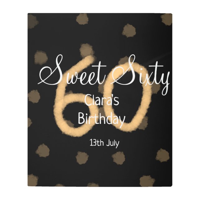 Impresión En Metal Dulce Sesenta añadir nombre fecha cumpleaños polka (Anverso)