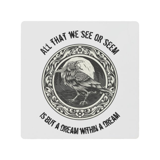 Impresión En Metal Edgar Allan Poe Poet Autor Dream Raven Medallion (Anverso)