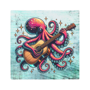 Impresión En Metal El extraño Octopus Personalizado tocando la guitar