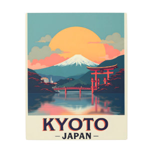 Impresión En Metal El Kioto de Japón vintage con el Monte Fuji y la P
