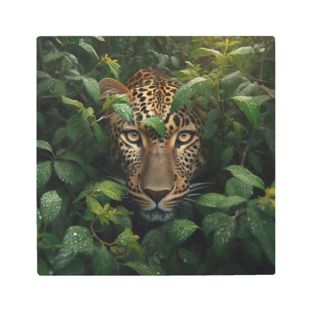 Impresión En Metal El majestuoso leopardo en la jungla exuberante: Ar (Anverso)