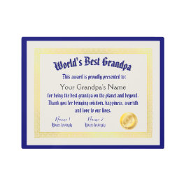Impresión En Metal El mejor certificado de abuelo de un mundo diverti