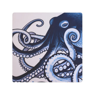 Impresión En Metal El Octopus Blue Modern Style Japonés