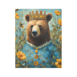 Impresión En Metal El oso en las flores amarillas lleva una corona
