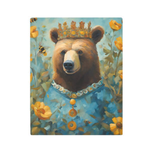 Impresión En Metal El oso en las flores amarillas lleva una corona