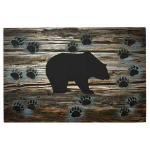 Impresión En Metal El oso negro traza madera rústica
