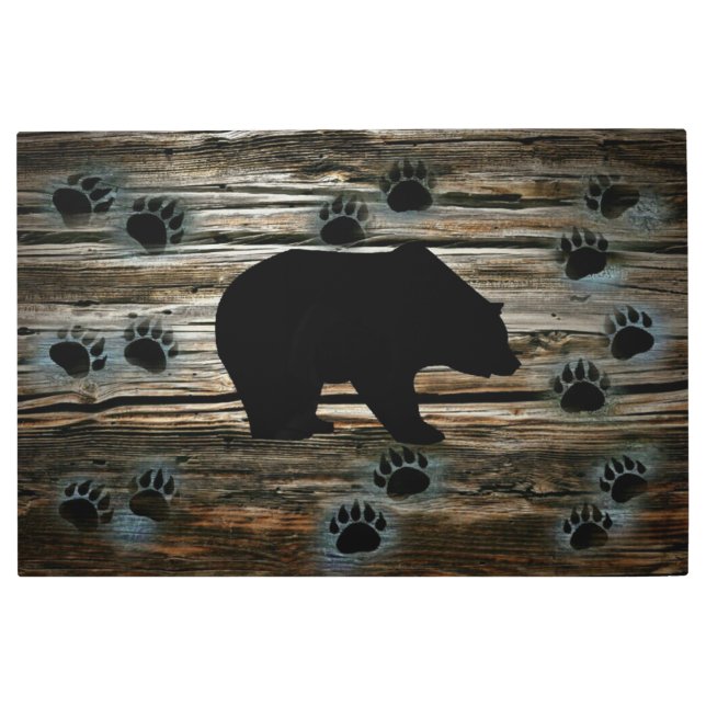 Impresión En Metal El oso negro traza madera rústica (Anverso)