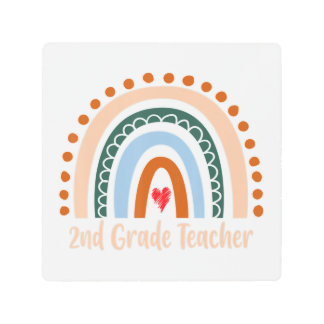 Impresión En Metal El profesor de segundo grado Boho Rainbow de vuelt