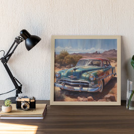 Impresión En Metal El viejo auto azul desierto en el desierto también