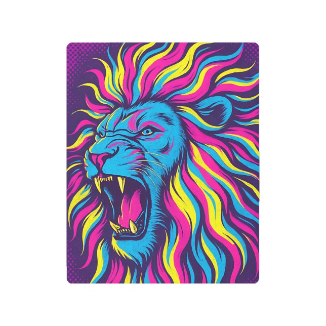 Impresión En Metal Electric Lion Metal Print | Neon Psychedelic (Anverso)