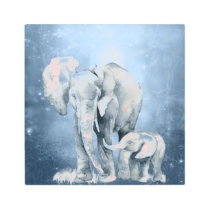 Impresión En Metal Elefante acuarela Naturaleza de vida silvestre Art