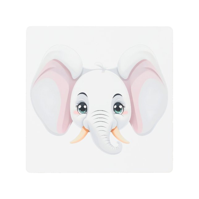 Impresión En Metal Elefante de Bebé Blanco Mascota sonriente (Anverso)